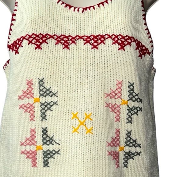Vintage Charlies Girls Sweater Vest Tank Top Embroidered Knit‎ Cream 1970s S/M - Picture 6 of 9